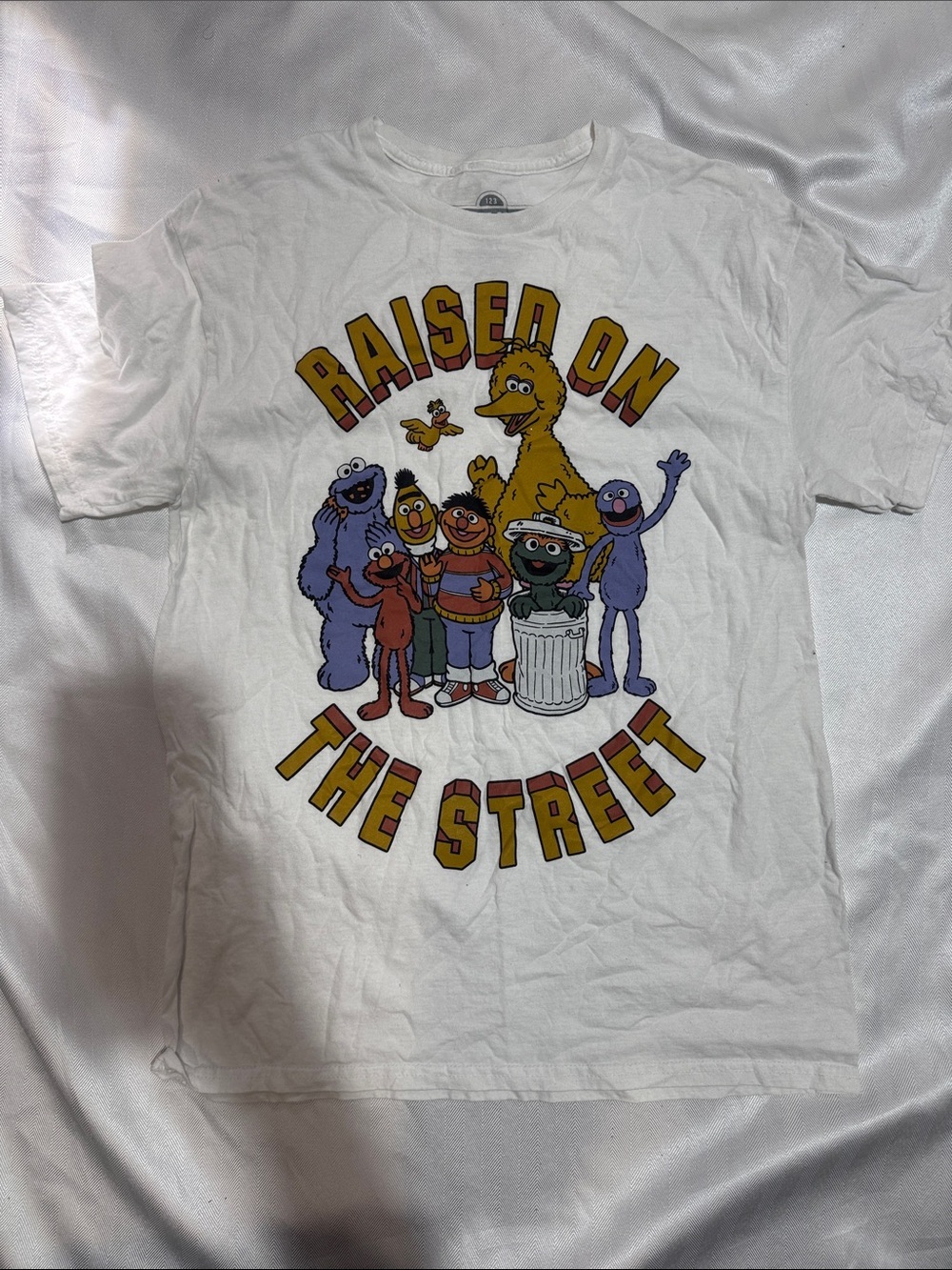 Sesame Street White Graphic Tee with Colorful Character Print